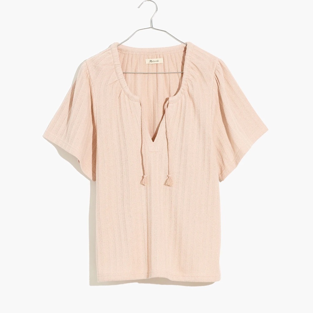 Madewell Womens Light Pink Pointelle Tie Neck Tunic Top XS A56